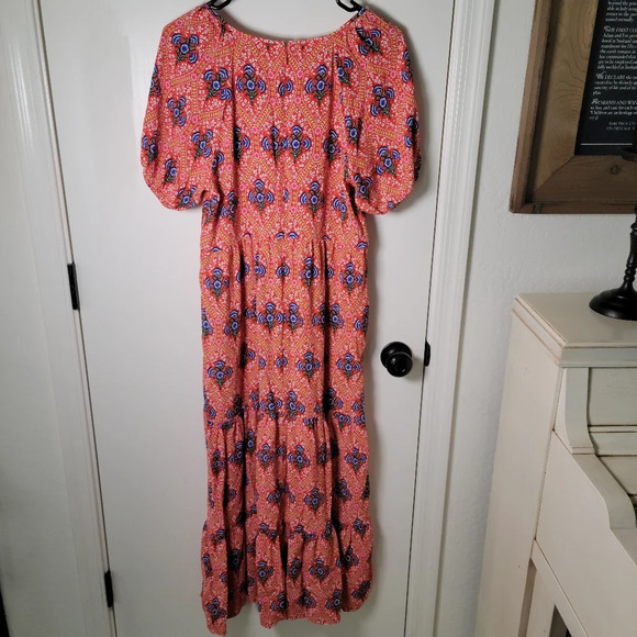 Boden Floral Print Tiered Midi Dress in Fire Poppy | Boden Dress | Size 10L - Picture 6 of 10